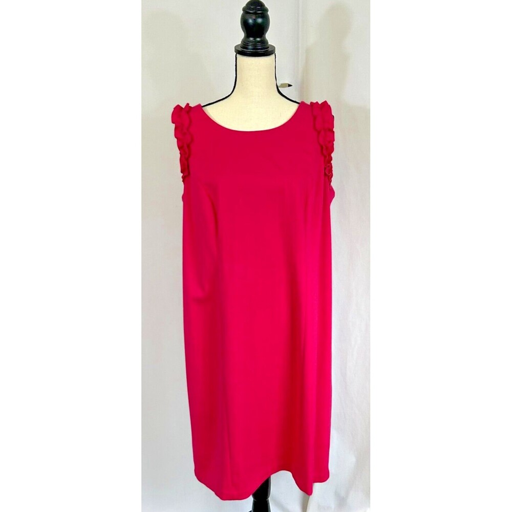 TALBOTS RSVP Hot Pink Sheath Pencil Sleeveless Dress w/ Ruffle Sz 14WP petite - Picture 1 of 10